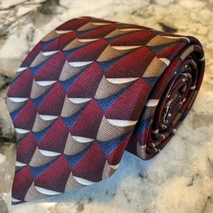J. Z Richards Tie 4 “ maroon blue beige tan silk